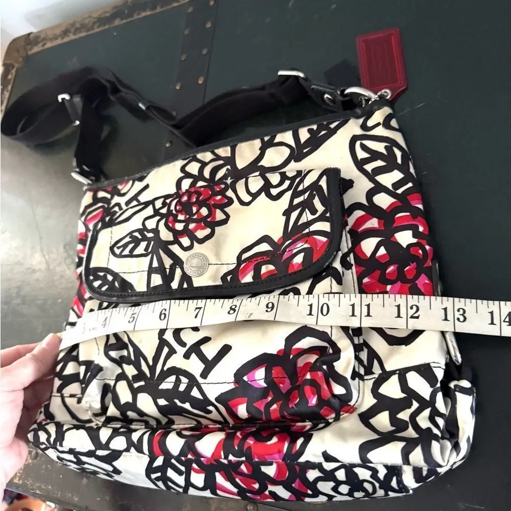 Coach Satin Poppy Black White Red shoulder crossbody Bag